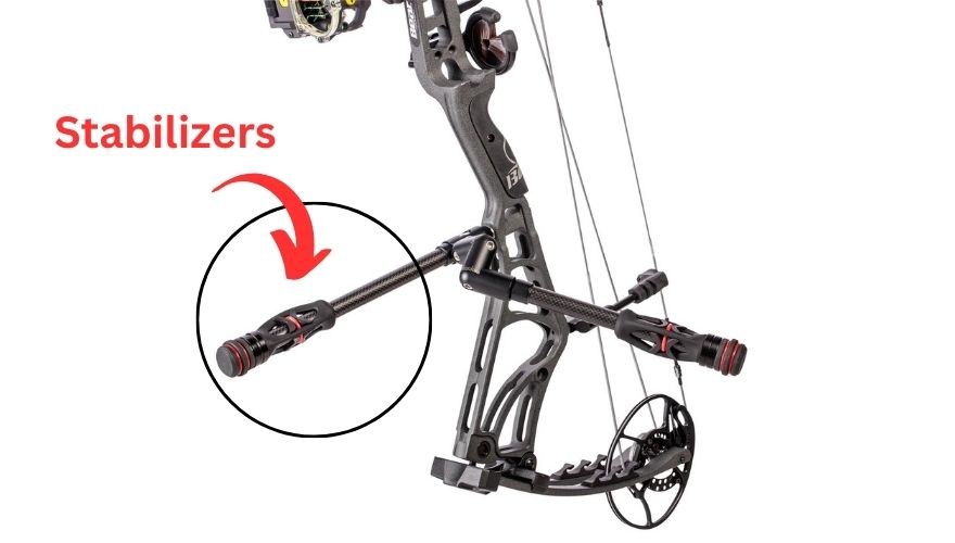 stabilizers highlighted on a compound bow