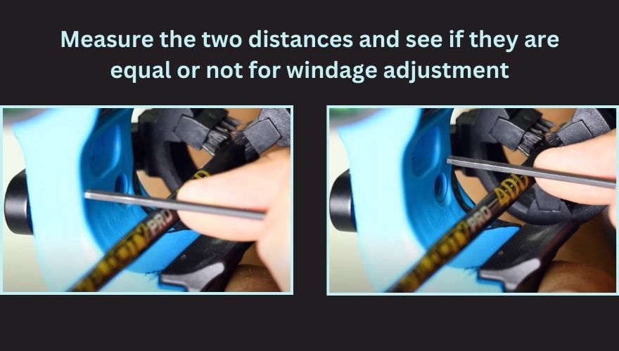 measuring the distances from font and end of riser's edge to the arrow shaft to see if windage is correct